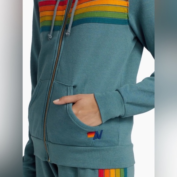 Aviator Nation 6 Stripe Zip Up Hoodie and Sweatpants with Pockets Set - Picture 12 of 17